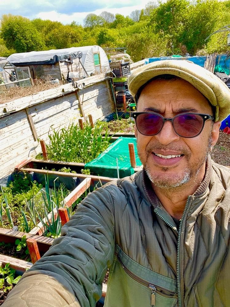 Kimaathi, BACP-registered counsellor, at his Manchester allotment